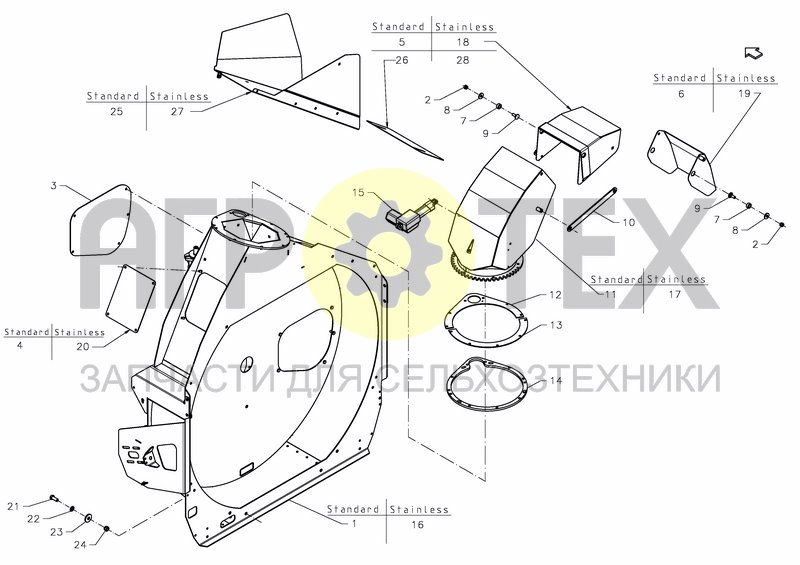 Чертеж FLYWHEEL HOUSING, SWIVEL CHUTE