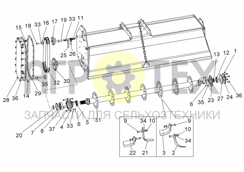 Чертеж LATERAL TRANSMISSION AND ROTOR 150-180