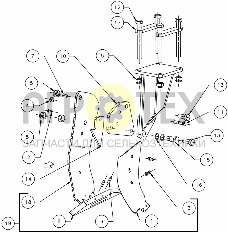 Чертеж BLADE FITTED ON THE RIGHT SIDE + HOLDER