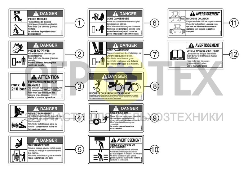 Чертеж ANSI FRENCH SAFETY DECALS