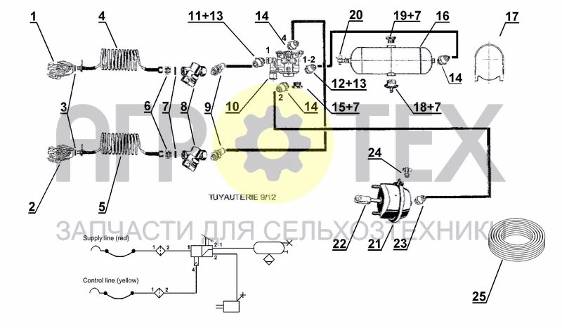 Чертеж PNEUMATIC CIRCUIT (AXLE WITH PNEUMATIC BRAKES)