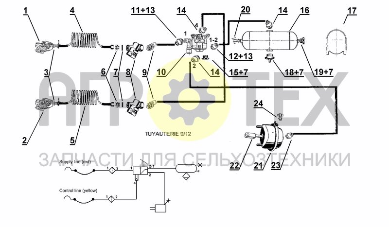 Чертеж PNEUMATIC CIRCUIT (AXLE WITH PNEUMATIC BRAKES)