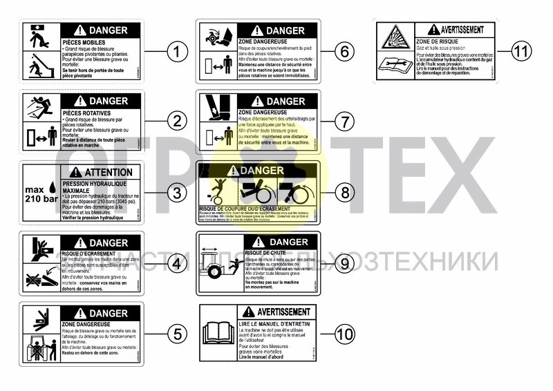 Чертеж ANSI FRENCH SAFETY DECALS