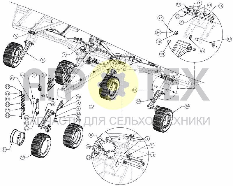 Чертеж FRONT WHEELS WITH HYDRAULIC SETTING