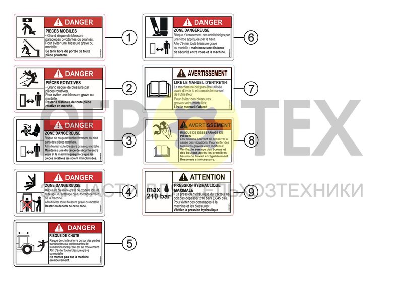 Чертеж ANSI FRENCH SAFETY DECALS