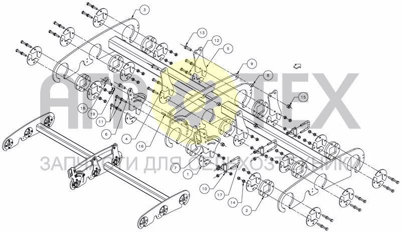 Чертеж TRIPLE FINGER HARROW LONG FRAME