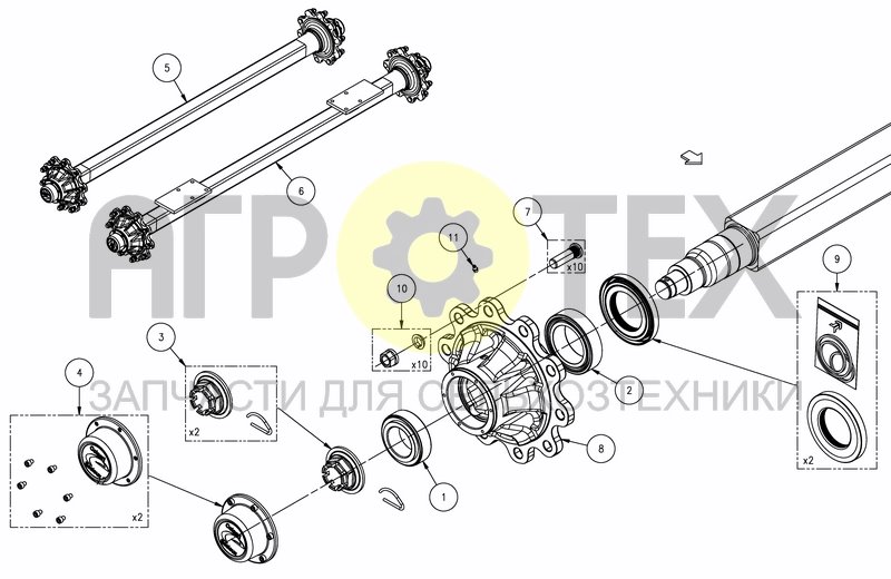 Чертеж NO BRAKE AXLE