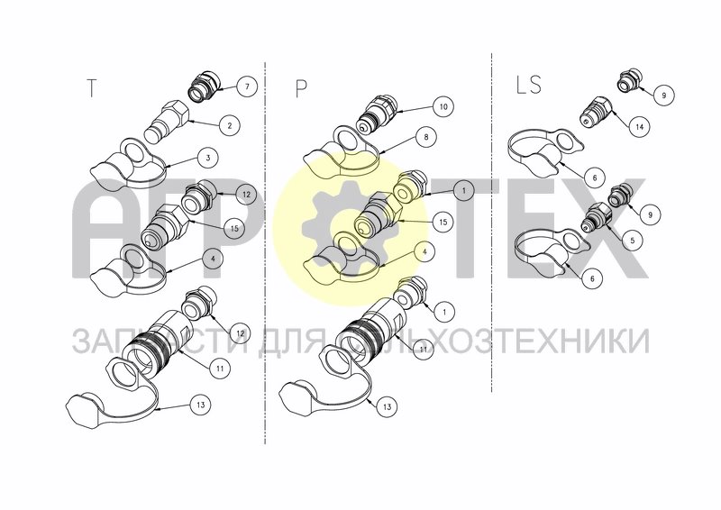 Чертеж PUSH PULL COUPLING "P" "T" AND "LS"