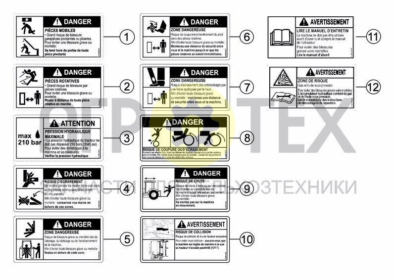 Чертеж ANSI FRENCH SAFETY DECALS