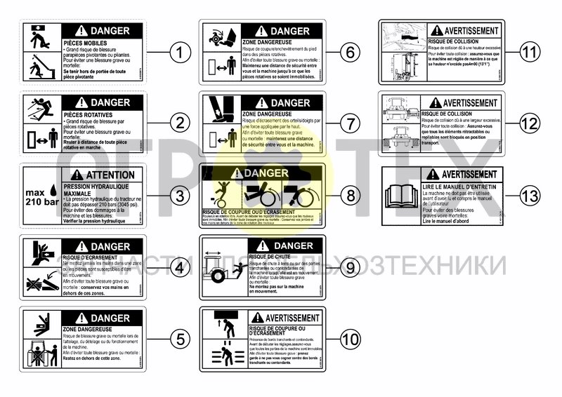 Чертеж ANSI FRENCH SAFETY DECALS