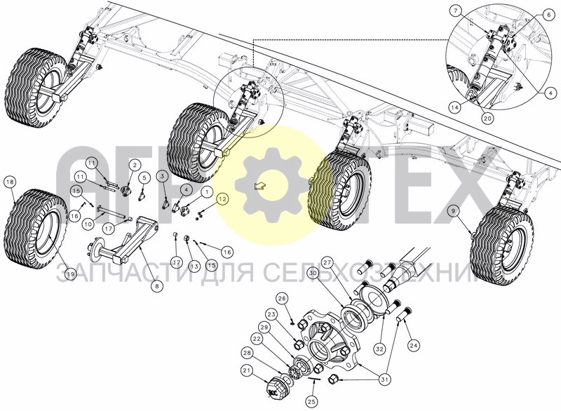 Чертеж FRONT WHEELS WITH HYDRAULIC SETTING