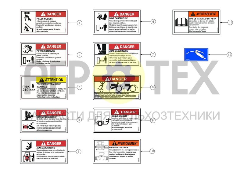 Чертеж ANSI FRENCH SAFETY DECALS