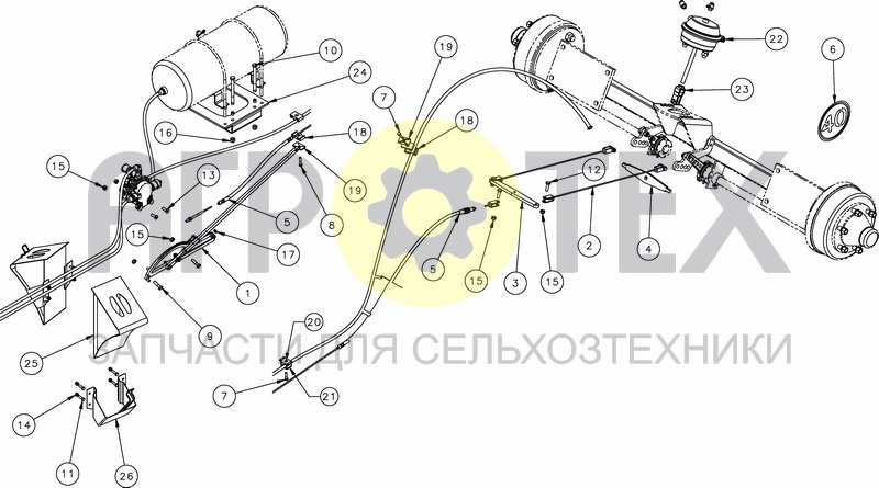 Чертеж AXLE WITH PNEUMATIC BRAKES EQUIP. 40KM/H