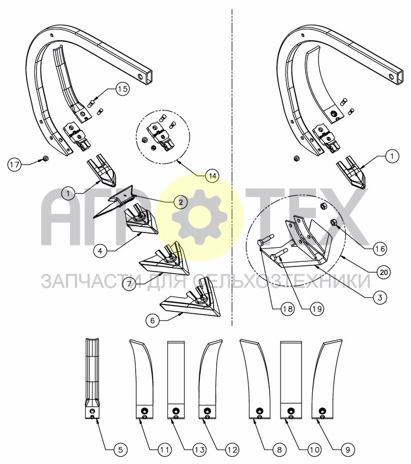 Чертеж SHEAR BOLT TINE - KNOCK-ON OPTIONS