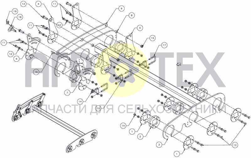 Чертеж TRIPLE FINGER HARROW SHORT FRAME - LEFT