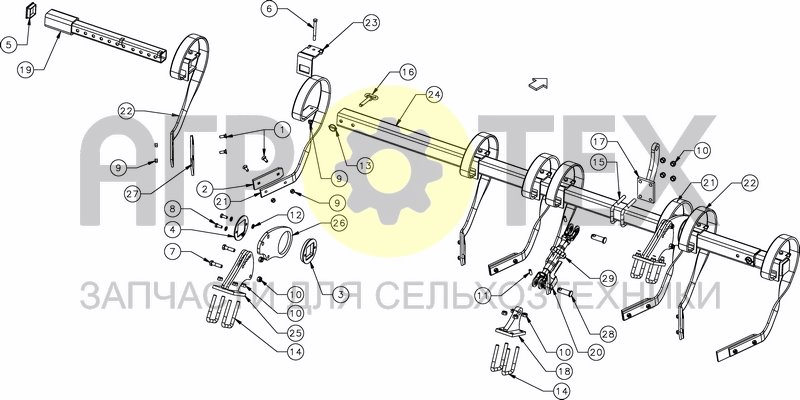 Чертеж LEVELLING TINES SECTION FOR ROLLER ARM