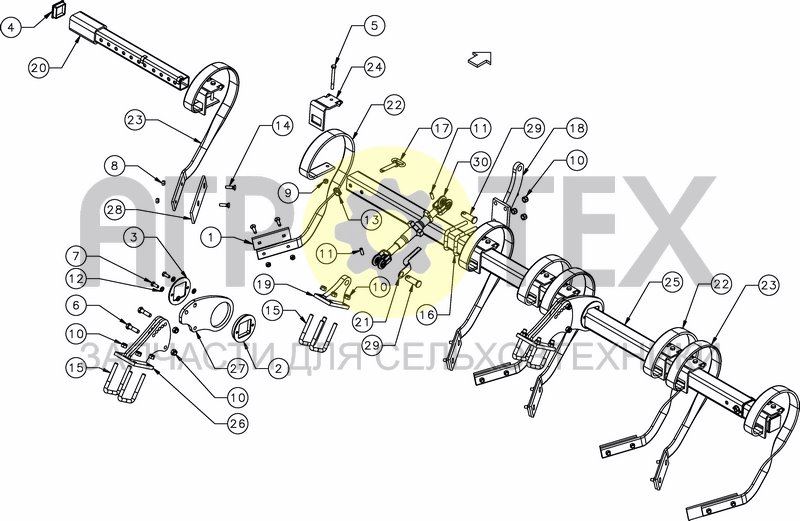 Чертеж LEVELLING TINES SECTION FOR ROLLER ARM