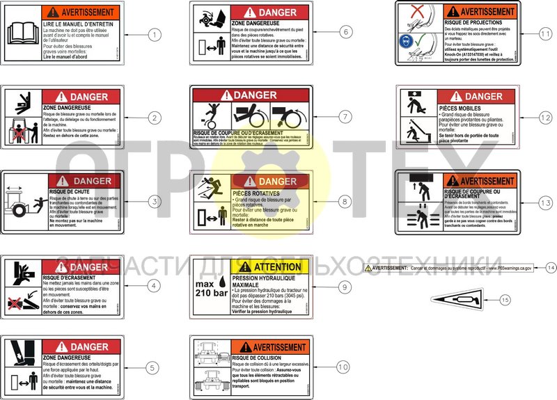 Чертеж ANSI FRENCH SAFETY DECALS