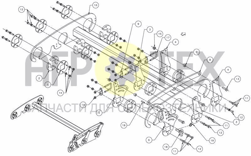 Чертеж TRIPLE FINGER HARROW SHORT FRAME - RIGHT