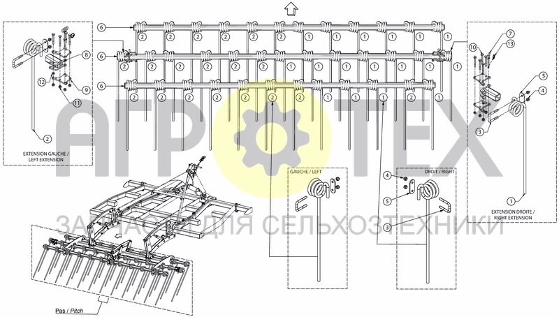 Чертеж TRIPLE FINGER HARROW FOR 3M50