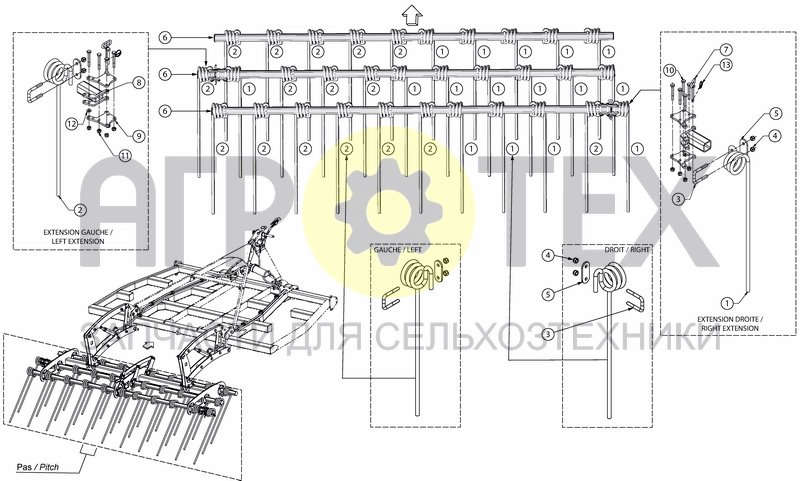 Чертеж TRIPLE FINGER HARROW FOR 3M