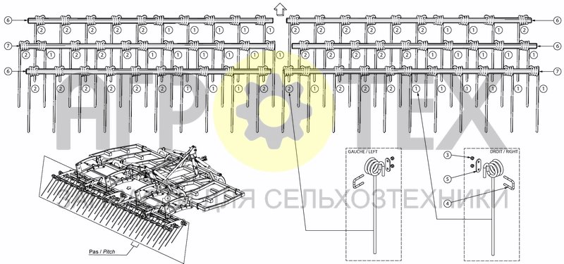 Чертеж TRIPLE FINGER HARROW FOR 6M