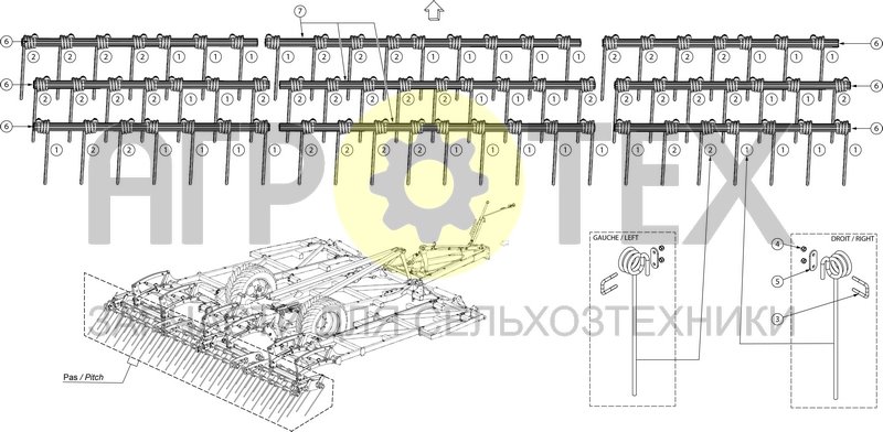 Чертеж TRIPLE FINGER HARROW FOR 6M50