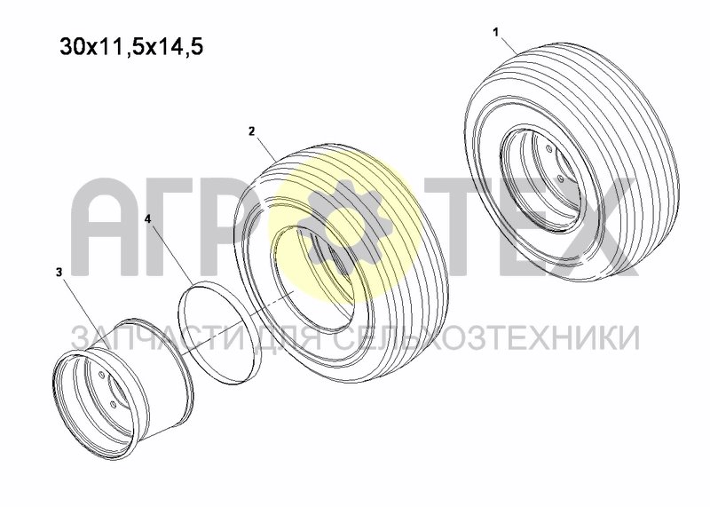 Чертеж WHEELS 30X11,5-14,5 RE-TREAD