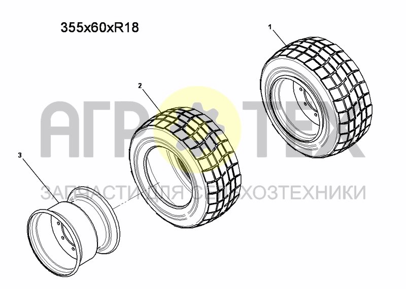 Чертеж WHEELS 355/60 R18 (TANDEM AXLE)