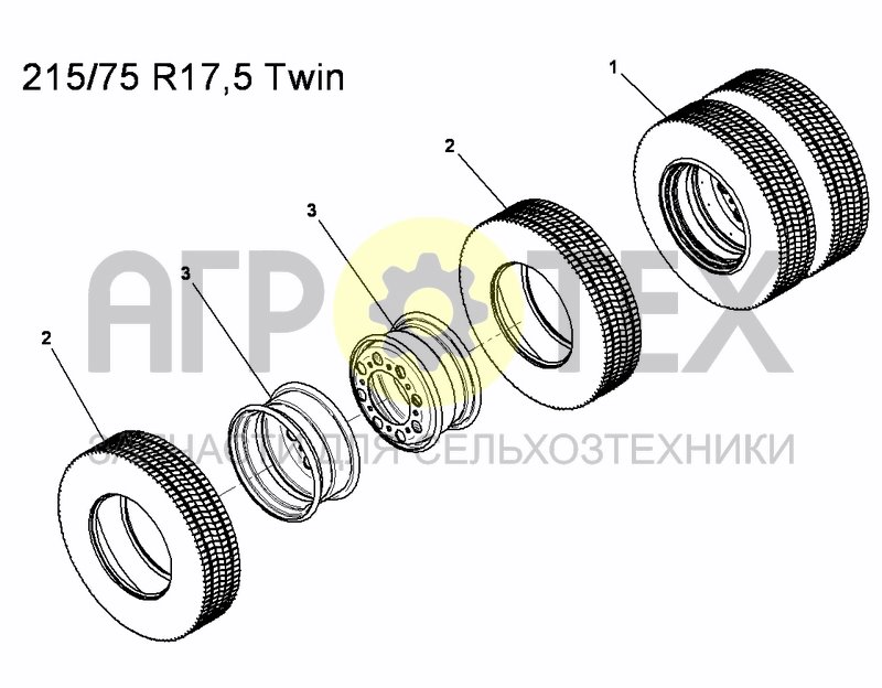 Чертеж WHEELS 215/75 R17,5 TWIN