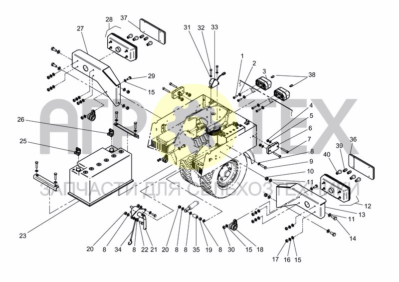 Чертеж REAR STEERING AXLE, BATTERY, LIGHTS, LABELS