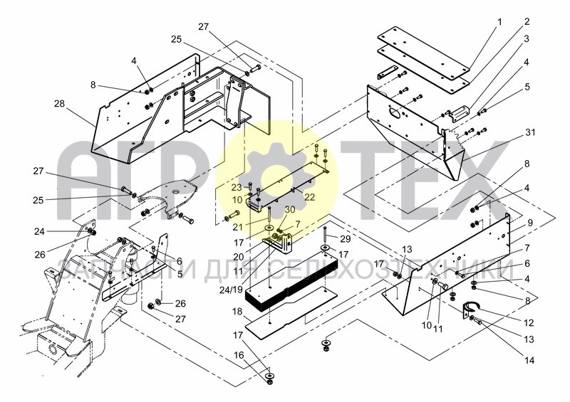 Чертеж REAR STEERING AXLE, BATTERY BOX - WEIGHT