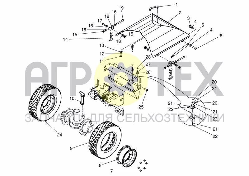 Чертеж REAR STEERING AXLE, COVER, WHEELS - WEIGHT