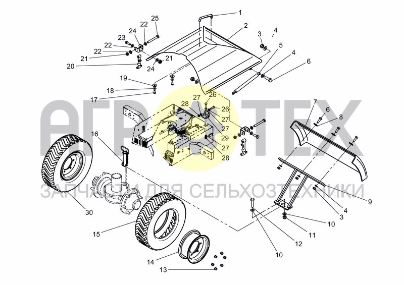 Чертеж REAR STEERING AXLE, COVER, WHEELS