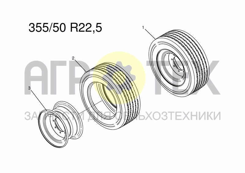 Чертеж WHEELS 355/50 R22,5 (TANDEM AXLE)