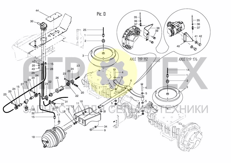 Чертеж AIR SYSTEM FRONT AXLE BRAKE / PNEUMATIC SUSPENSION