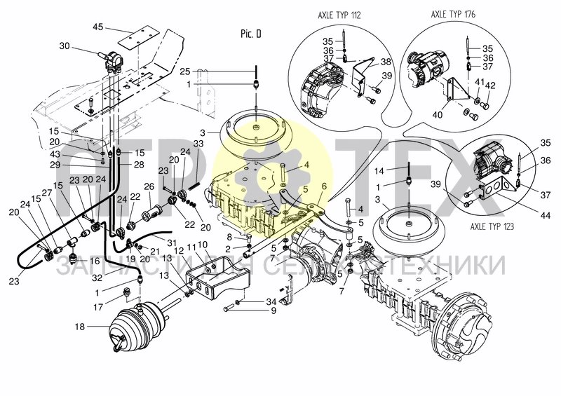 Чертеж AIR SYSTEM FRONT AXLE BRAKE / PNEUMATIC SUSPENSION