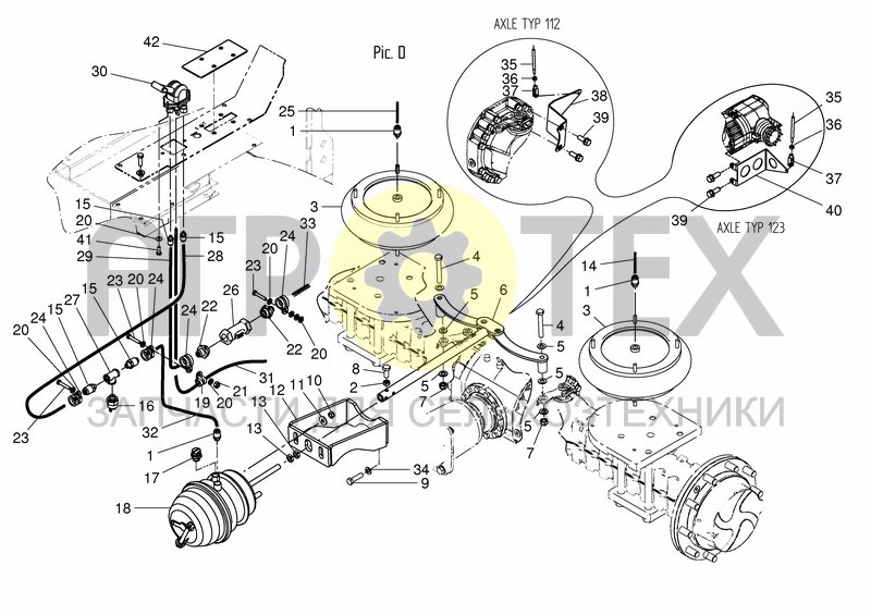 Чертеж AIR SYSTEM FRONT AXLE BRAKE/PNEUM. SUSP. - PIC. D