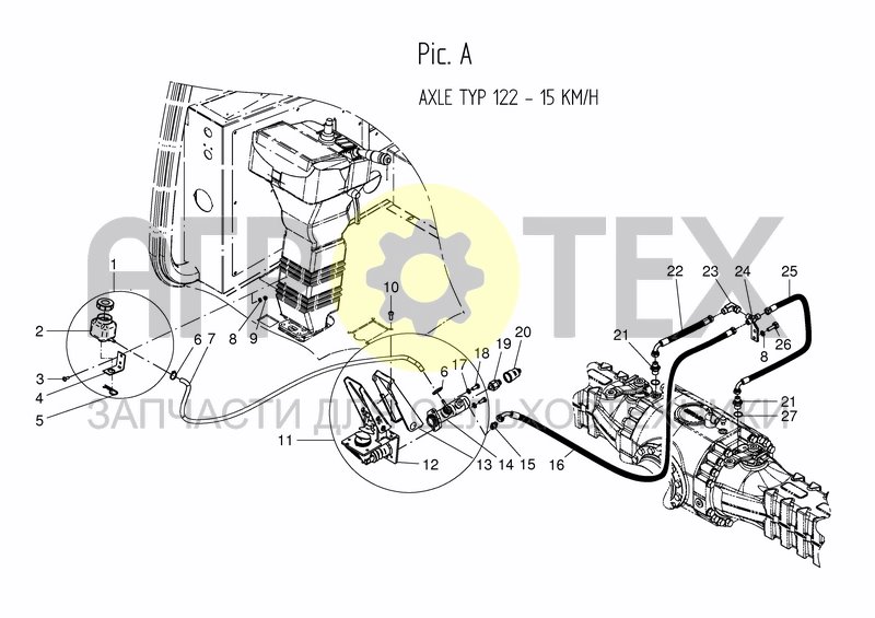 Чертеж FOOT SERVICE BRAKE - AXLE TYP 112 - 15 KM/H