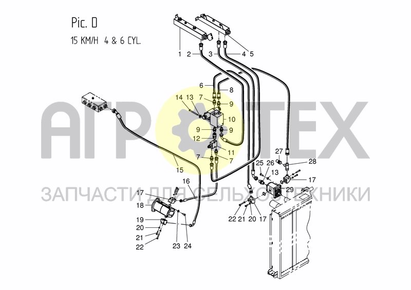 Чертеж HYD. SERVICE SYSTEM - FAN  4 & 6 CYL.  15 KM/H