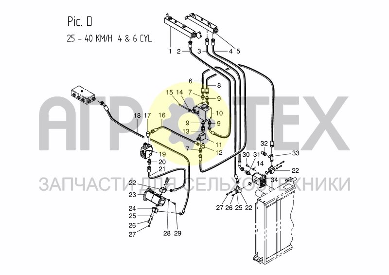 Чертеж HYD. SERVICE SYSTEM - FAN  4 & 6 CYL.  25/40 KM/H