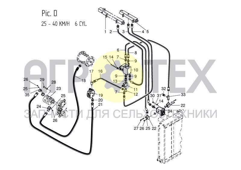 Чертеж HYD. SERVICE SYSTEM - FAN  4 & 6 CYL.  25/40 KM/H