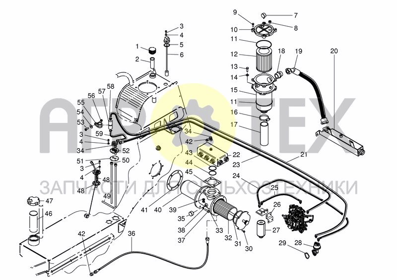 Чертеж FUEL & HYD. TANK HOSES & FITTINGS 4 ZYL.