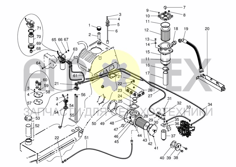 Чертеж FUEL & HYD. TANK HOSES & FITTINGS 6 ZYL.