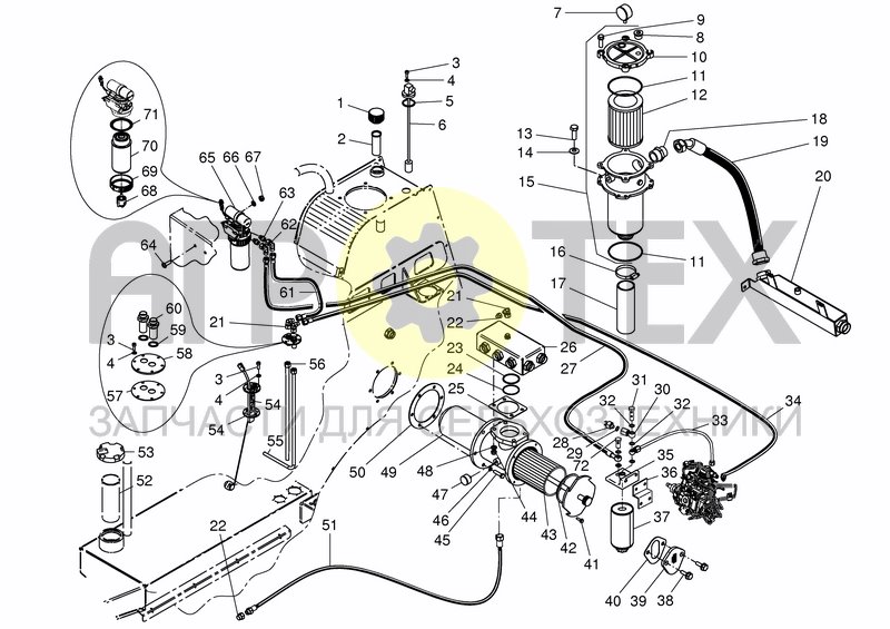 Чертеж FUEL & HYD. TANK HOSES & FITTINGS 6 ZYL. TO S.NR. 69582