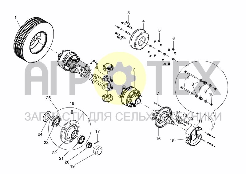 Чертеж REAR AXLE, HYDRAULIC BRAKE, WHEELS 20/22M3