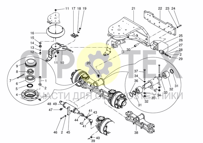 Чертеж REAR STEERING AXLE, AIR SPRING 20-22M3