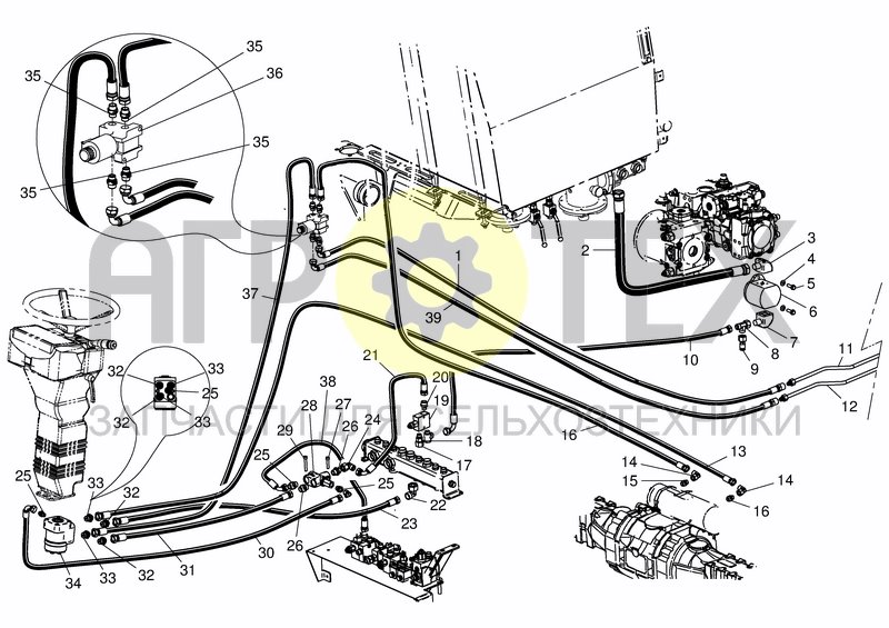 Чертеж HYD. STEERING SYSTEM FRONT AXLE