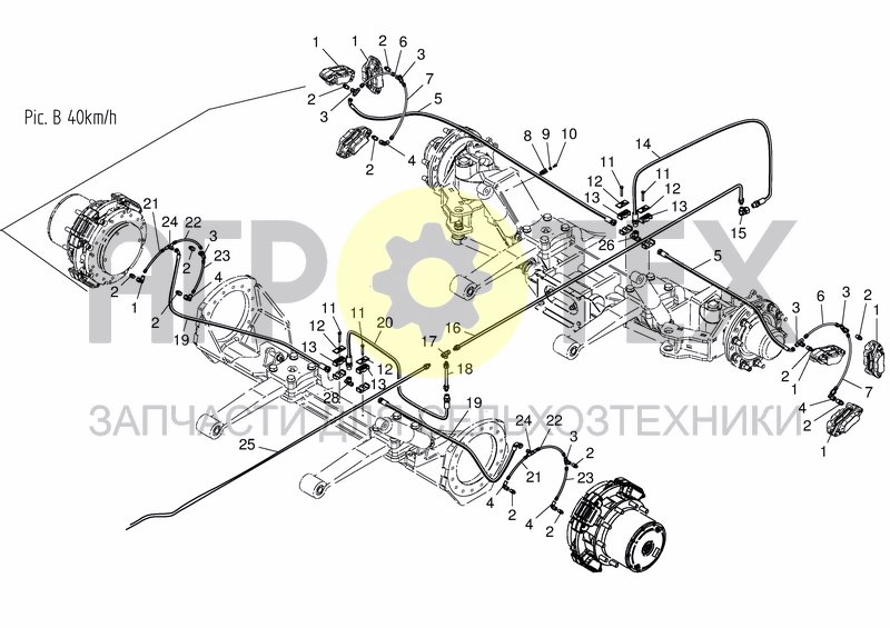 Чертеж HYD. SYSTEM BRAKES REAR PARTS 40KM/H