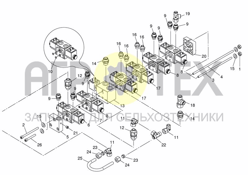 Чертеж HYDRAULIC SYSTEM - CONTROL UNIT BACK